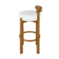 Modern Round Seat Bar Stools with Ergonomic Curved Backrest, Sherpa Padded Chairs with Integrated Footrest, 16'' L x 16.5'' W x 34'' H, Walnut+White(m-6)