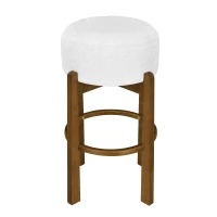 Indoor Round Seat Bar Stools with Solid Rubberwood Frame, Non-Swivel Bar Chairs with Padded Upholstered Seat, 19.5'' L x 19.5'' W x 30'' H, Ivory+Walnut(m-2)