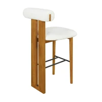 Modern Bar Stool Set of 2 with Premium Rubber Wood Frame, Indoor Bar Chairs with Ergonomic Cylindrical Backrest, 19'' L x 23'' W x 43'' H, Walnut+White(m-8)