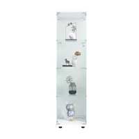 Glass Display Cabinet with Adjustable Feet and Safety Bumpers, Floor-Standing Curio Bookshelf with Tempered Glass, 16.5'' L x 14.5'' W x 64.5'' H, White(m-2)