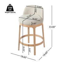 Counter Height Bar Stools with Premium Rubberwood Frame, Modern Bar Chairs with Ergonomic Seat, 18.5'' L x 18.5'' W x 33'' H, Beige+Natural(m-3)