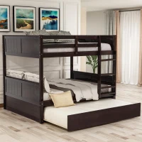 Full-Over-Full Bunk Bed with Pullout Trundle, Space-Saving Bed Frame with 2 Separate Beds, 79.5" L x 57" W x 60" H, Espresso(m-1)