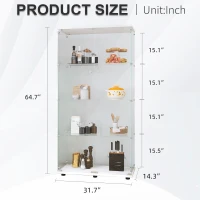 Solid Glass Floor-Standing Showcase with Built-In LED Lighting, LED Glass Display Cabinet with Lockable Doors, 31.5'' L x 14.5'' W x 64.5'' H, White(m-3)