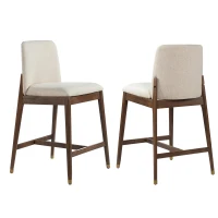 Counter Height Bar Stool Set of 2 with Premium Rubberwood, Modern Bar Chairs with Metal-Tipped Feet, 20'' L x 22.5'' W x 38'' H, Beige+Walnut(m-4)