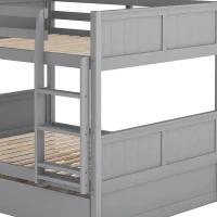 Full-Over-Full Bunk Bed with Space-Saving Pullout Trundle, Space-Saving Bed Frame with 2 Separate Beds, 79.5" L x 57" W x 60" H, Gray(m-13)