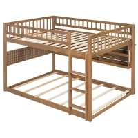 Full Over Full Bunk Bed with Convenient Storage Headboard, Unique Bed Frame with Multi-Color Light Strip, 79" L x 57.5" W x 57" H, Brown(m-10)