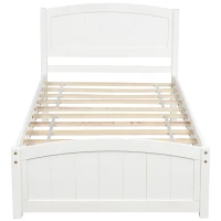 Twin Wood Platform Bed with Durable Material and Light Weight, Solid Bed Frame with 10 Evenly Spaced Slats, 79.5" L x 41.5" W x 35.5" H, White(m-9)