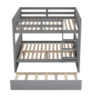 Full-Over-Full Bunk Bed with Space-Saving Pullout Trundle, Space-Saving Bed Frame with 2 Separate Beds, 79.5" L x 57" W x 60" H, Gray(m-10)