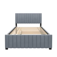 Space-Saving Full Size Upholstered Platform Bed with Twin-Size Trundle, Solid Bed Frame with 10 Reinforced Slats, 80" L x 58" W x 46" H, Gray(m-2)