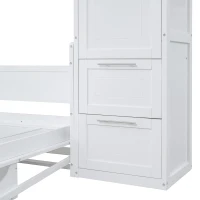 Queen Size Murphy Wall Bed with Storage Shelf, Space‑Saving Bed Frame with Integrated Closet and 2 Drawers, 112" L x 65" W x 78.5" H, White(m-11)
