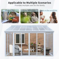 Weatherproof Sunroom Kit with 3 Lockable Sliding Doors, Enclosed Patio Cover with Aluminium Alloy Frame, 168.5'' L x 115'' W x 123'' H, White(m-4)