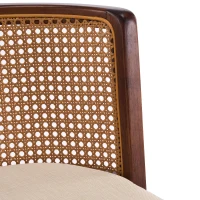 Woven Rattan Counter Chairs with Padded Upholstered Seat, Counter Height Bar Stools with Durable Frame, 19.5'' L x 21'' W x 35'' H, Beige+Walnut(m-12)