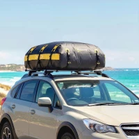 Outsunny Rooftop Cargo Carrier, 21 Cubic Feet Waterproof Soft-Shell Car Roof Storage Bag w/ Door Hooks, Reflective Arrows, Yellow(m-1)