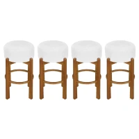 Indoor Round Seat Bar Stools with Premium Solid Frame, Non-Swivel Bar Chairs with Ergonomic Round Seat, 19.5'' L x 19.5'' W x 30'' H, Ivory+Walnut(m-4)