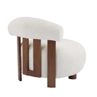 Modern Bouclé Fabric Accent Chair with Curved Backrest, Cozy Lounge Seating with Solid Birch Wood Frame, 29'' L x 31'' W x 29'' H, Off White+Walnut(m-6)