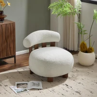 Modern Bouclé Fabric Accent Chair with Curved Backrest, Cozy Lounge Seating with Solid Birch Wood Frame, 29'' L x 31'' W x 29'' H, Off White+Walnut(m-1)