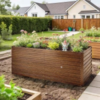 Outsunny 5' x 3' x 2' Raised Garden Bed, Galvanized Planter Box for Growing Flowers, Herbs and Vegetables Dark Brown Wood Effect(m-1)
