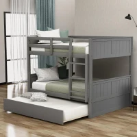 Full-Over-Full Bunk Bed with Space-Saving Pullout Trundle, Space-Saving Bed Frame with 2 Separate Beds, 79.5" L x 57" W x 60" H, Gray(m-1)