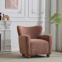Cozy Wingback Armchair with Premium Fabric Upholstery, Bouclé Accent Chair with Plush Cushioned Seat, 32'' L x 31'' W x 32.5'' H, Coral+Teak(m-1)