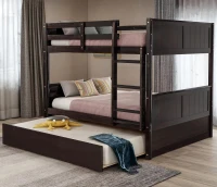 Full-Over-Full Bunk Bed with Pullout Trundle, Space-Saving Bed Frame with 2 Separate Beds, 79.5" L x 57" W x 60" H, Espresso(m-5)