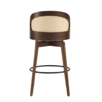 Swivel Bar Chairs with Ergonomic Curved Back, Cozy Stools with Hand‑Woven PE Cane Back, 18" L x 19" W x 35.5" H, Beige+Walnut(m-9)