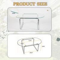 Curved Tempered Glass Coffee Table with Fingerprint-Resistant Top, Minimalist Center Table with Metal Legs, 35.5'' L x 23.5'' W x 15'' H, Transparent(m-3)