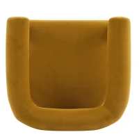 Round Arm Accent Chair with Velvet Upholstery, Curved Backrest Armchair with Solid Birch Wood Base, 31'' L x 29'' W x 30'' H, Mustard Yellow+Walnut(m-8)