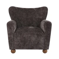 Cozy Wingback Armchair with Premium Fabric Upholstery, Bouclé Accent Chair with Plush Cushioned Seat, 32'' L x 31'' W x 32.5'' H, Dark Brown+Teak(m-2)