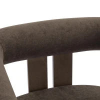 Round Arm Accent Chair with Velvet Upholstery, Curved Backrest Armchair with Solid Birch Wood Base, 31'' L x 29'' W x 30'' H, Dark Brown+Walnut(m-9)