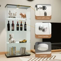 Solid Glass Floor-Standing Showcase with Built-In LED Lighting, LED Glass Display Cabinet with Lockable Doors, 31.5'' L x 14.5'' W x 64.5'' H, Black(m-4)