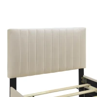 Space-Saving Twin Size Upholstered Platform Bed with Trundle Under Bed, Bed Frame with Velvet Fabric, 80" L x 41.5" W x 42.5" H, Beige(m-11)