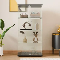 Solid Glass Floor-Standing Showcase with Built-In LED Lighting, LED Glass Display Cabinet with Lockable Doors, 31.5'' L x 14.5'' W x 64.5'' H, Black(m-1)