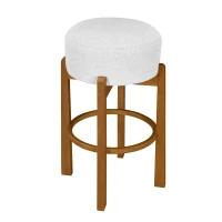 Indoor Round Seat Bar Stools with Premium Solid Frame, Non-Swivel Bar Chairs with Ergonomic Round Seat, 19.5'' L x 19.5'' W x 30'' H, Ivory+Walnut(m-5)