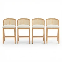 Cozy Counter Stools with Padded Upholstered Seat, Rubberwood Bar Chairs with Reinforced Footrest, 20" L x 22.5" W x 36" H, Beige+Natural(m-4)