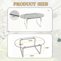 Curved Tempered Glass Coffee Table with Fingerprint-Resistant Top, Minimalist Center Table with U-Shaped Metal Legs, 35.5'' L x 23.5'' W x 15'' H, Grey(m-3)