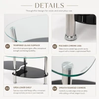 Oval Tempered Glass Coffee Table with Stainless Steel Legs, Modern Centre Table with Rounded Edges, 34.5'' L x 19'' W x 16'' H, Black+Transparent(m-6)