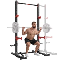 Soozier Power Cage Squat Rack, 1100 lb Capacity Power Rack with Pull-Up Bar, Adjustable Width, Adjustable J-Hooks, Safety Arms(m-13)