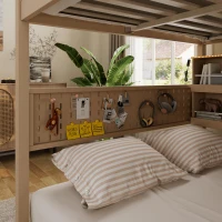 Full Over Full Bunk Bed with Convenient Storage Headboard, Unique Bed Frame with Multi-Color Light Strip, 79" L x 57.5" W x 57" H, Beige(m-7)