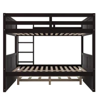 Full-Over-Full Bunk Bed with Pullout Trundle, Space-Saving Bed Frame with 2 Separate Beds, 79.5" L x 57" W x 60" H, Espresso(m-8)