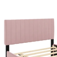 Space-Saving Full Size Upholstered Platform Bed with Twin-Size Trundle, Solid Bed Frame with 10 Reinforced Slats, 80" L x 58" W x 46" H, Pink(m-8)