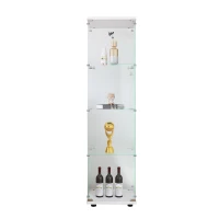 Glass Display Cabinet with Adjustable Feet and Safety Bumpers, Floor-Standing Curio Bookshelf with Tempered Glass, 16.5'' L x 14.5'' W x 64.5'' H, White(m-7)