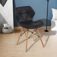 Modern Dining Chair with Backrest and PU Leather Surface, Stain-Resistant Bar Stools with Ergonomic Wood Legs, 18.5'' L x 14.5'' W x 28'' H, Black(m-7)