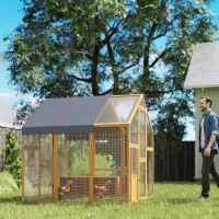 PawHut Large Wooden Chicken Run with Waterproof & Anti-UV Cover, for 6-8 Chickens, for Backyard, Farm, Yellow(m-9)