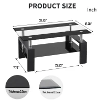 Tempered Glass Coffee Table with Tempered Glass Top, Space-Saving Center Table with Sturdy Legs, 34.5'' L x 18.5'' W x 17.5'' H, Black+Transparent(m-3)