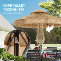 Outsunny 8.5 FT Hula Thatched Tiki Patio Umbrella, 2-Tier Tropical Hawaiian Style Outdoor Umbrella with 8 Ribs, UPF30+, Khaki(m-8)