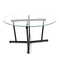 Round Tempered Glass Coffee Table with Solid Iron Legs, Modern Center Table with Stable Frame, 27.5'' L x 27.5'' W x 14.5'' H, Black+Transparent(m-9)