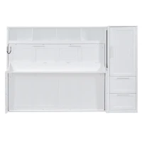 Queen Size Murphy Wall Bed with Storage Shelf, Space‑Saving Bed Frame with Integrated Closet and 2 Drawers, 112" L x 65" W x 78.5" H, White(m-2)
