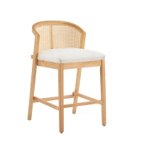 Cozy Counter Stools with Padded Upholstered Seat, Rubberwood Bar Chairs with Reinforced Footrest, 20" L x 22.5" W x 36" H, Beige+Natural(m-7)