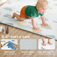 Qaba Foldable & Reversible Baby Play Mat, 79" x 71" Foam Floor Mat, Non-Slip Waterproof Crawling, Alphabet & Cloud Design(m-6)