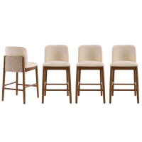 Cozy Lois Indoor Upholstered Wooden Stools with Padded Soft Fabric, Sturdy Bar Chairs with Footrest, 19" L x 22" W x 37" H, Beige+Walnut(m-5)